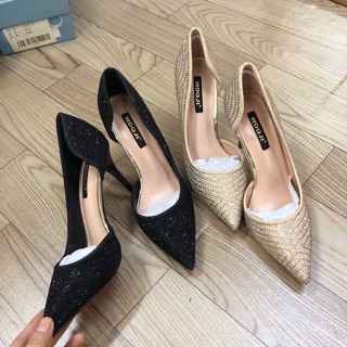 Giày cao gót 9 phân đính đá lấp lành màu vàng