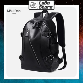 Balo da Unisex đen có lỗ USB, balo laptop thời trang nam nữ BL013 - Loba Store