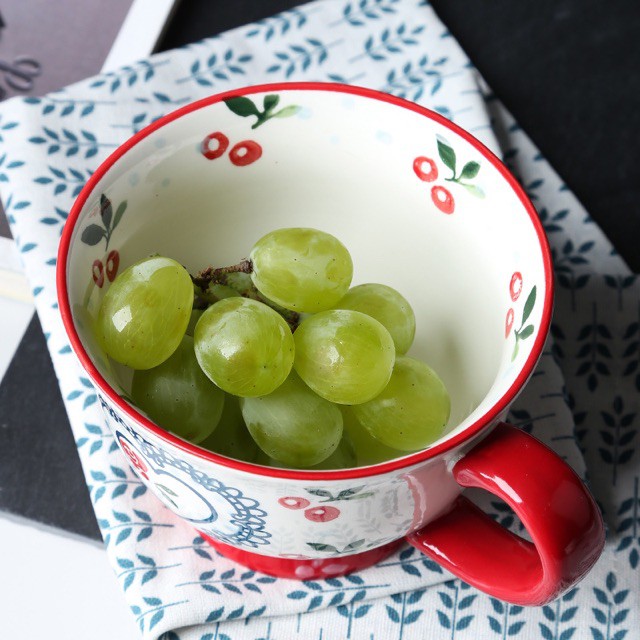 Cốc có quai cỡ lớn 450ml hoạ tiết cherry (dáng loe)