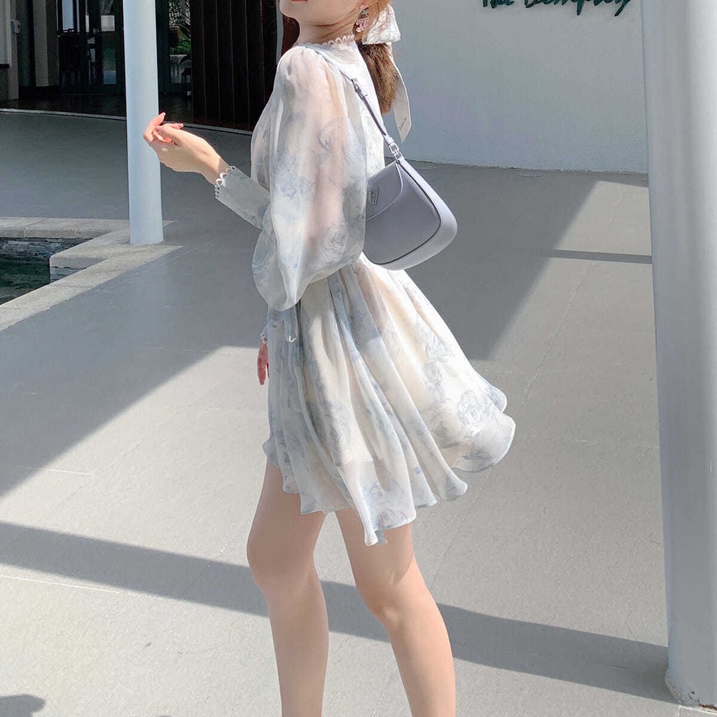 Đầm Voan Hoa Hai Dây Cổ Tim Xinh Xắn Cho Nữ