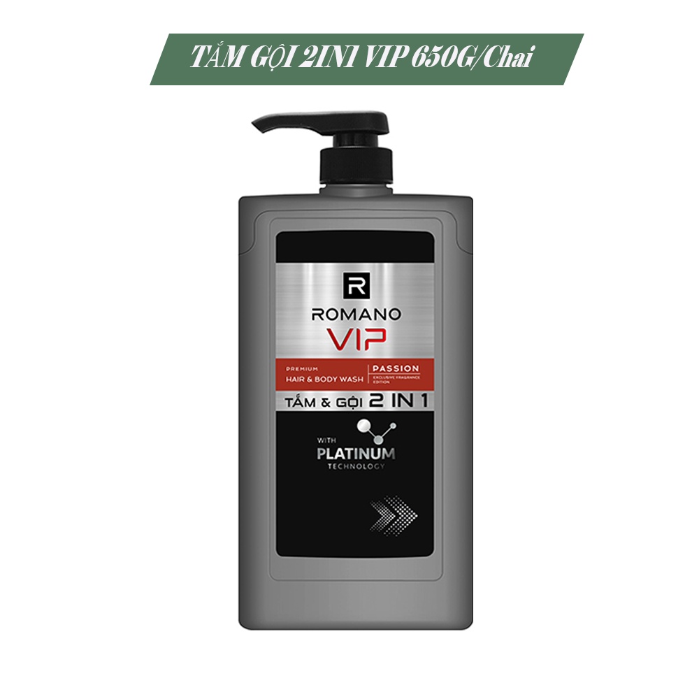 Tắm Gội 2in1 Romano Vip Hương Nước Hoa cao Cấp 650g/chai