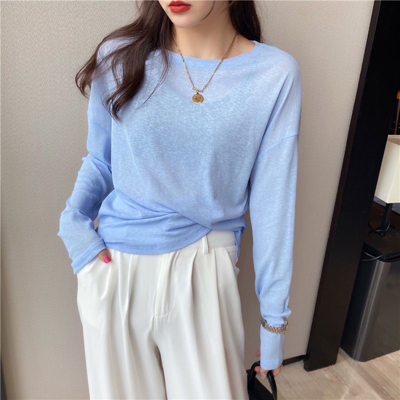 Áo Thun Tay Dài Chống Nắng Phong Cách Thời Trang Hàn Quốc Cho Nữ