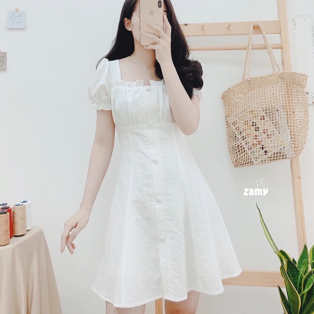 Váy trắng ôm cúc dài ( kèm ảnh thật )