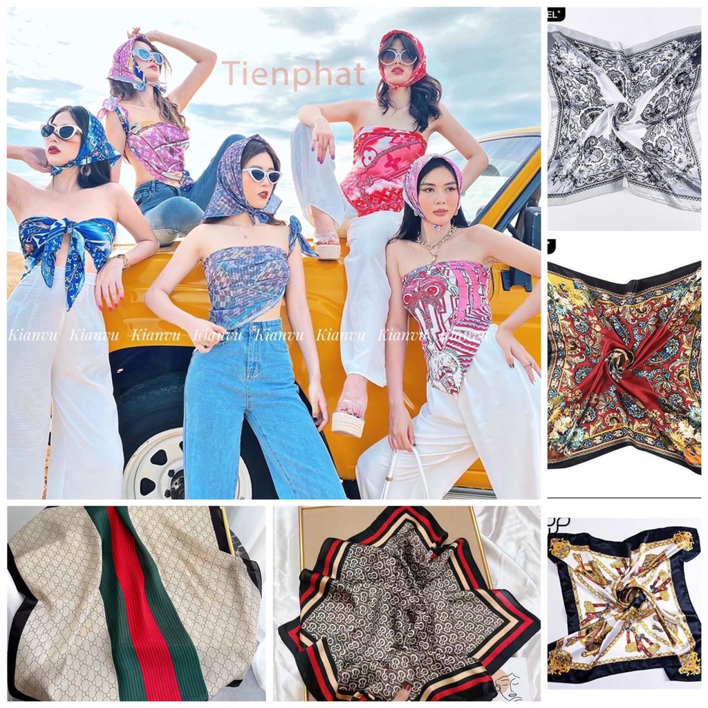 Khăn Bandana khổ vuông to 90x90cm làm áo yếm, quàng đầu, tạo kiểu - Khăn vuông lụa