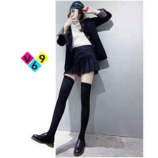 Tất đùi/ vớ bắp chân loại dài cao trên đầu gối cosplay trơn cơ bản một màu đen/trắng