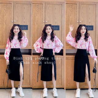 áo nỉ sweater màu loang cá tính phối quần baggy, chân váy xẻ quyến rũ