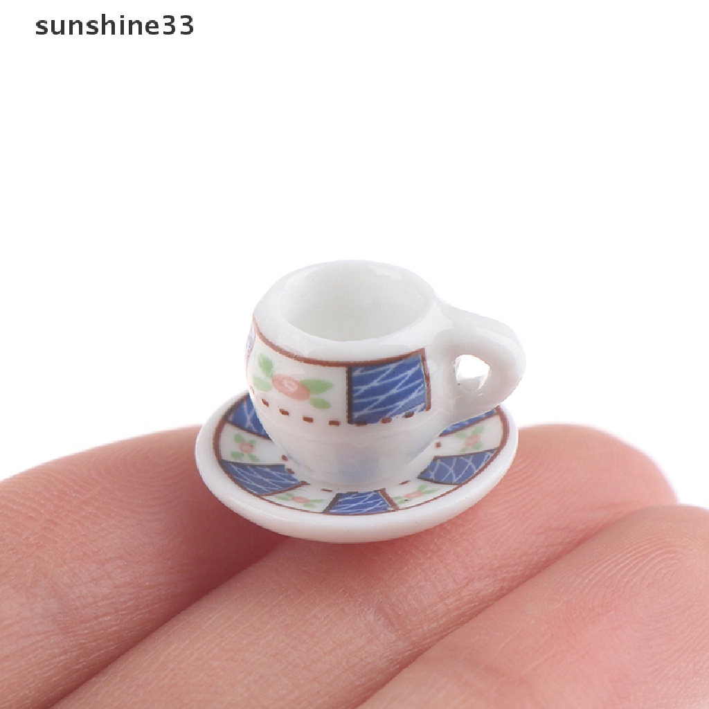 SU 8Pcs 1:12 Dollhouse Miniature Porcelain Tea Cup Plate set Dollhouse Kitchen Toy n