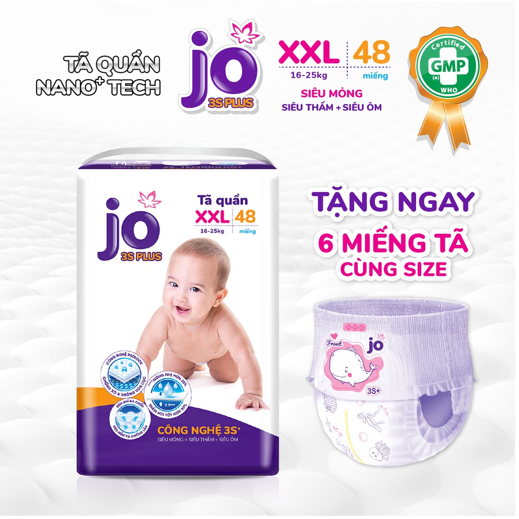(New - Tặng 6 miếng) Tã quần JO 3S Plus M72/L64/XL56/XXL48
