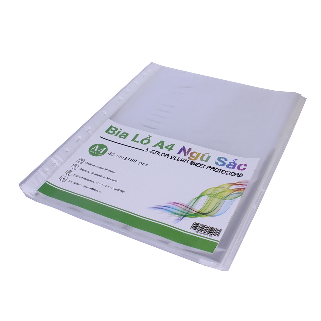 Bìa Lỗ A4 - File 4 lạng ngũ sắc nilong đựng hóa đơn xấp 100 tờ SUKADO