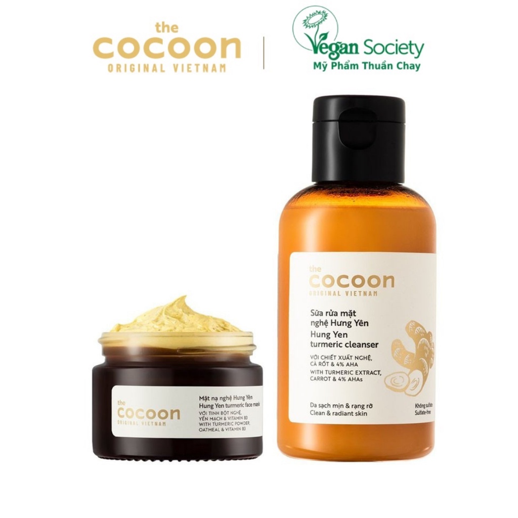 Combo Cocoon Nghệ Hưng Yên ( Sữa Rửa Mặt Nghệ 140ml +Mặt Nạ Nghệ 30ml ) Mỹ phẩm thuần chay
