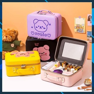 Cốp đựng mĩ phẩm gấu,Hộp đựng mĩ phẩm đồ trang điểm, makeup kèm gương