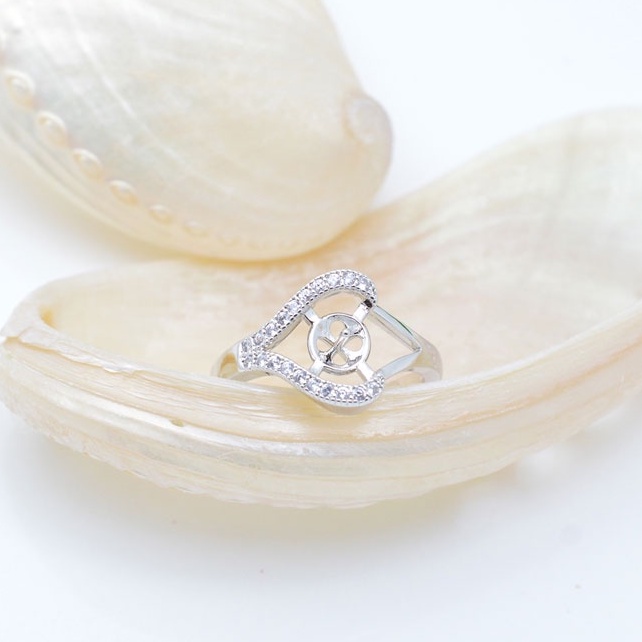 [N9B] Phụ kiện trang sức (DIY) - Khay nhẫn bạc trống vân trơn kiểu Trái tim nạm đá làm nhẫn đính ngọc