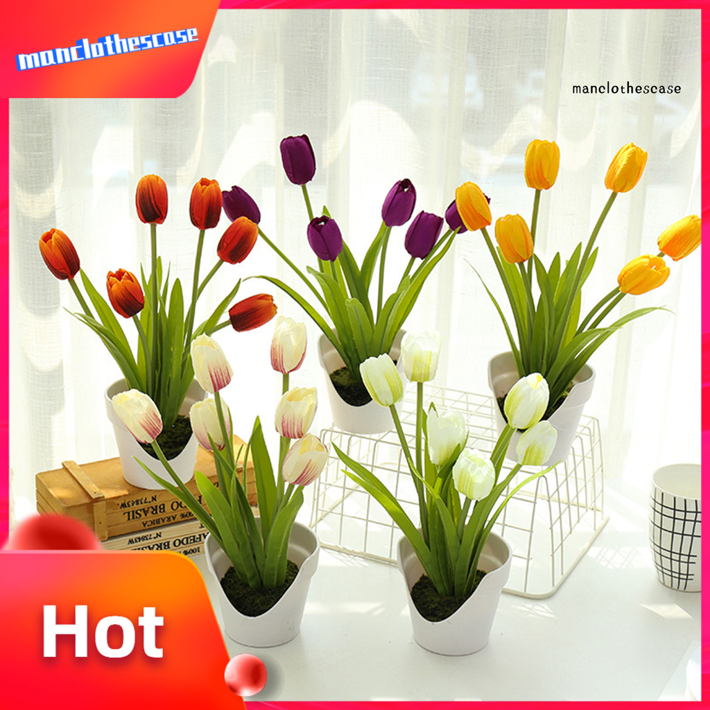 Chậu Hoa Tulip Nhân Tạo 6 Bông Trang Trí Nhà Cửa