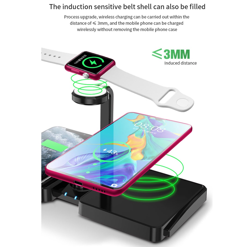 Đế Sạc Không Dây Đa Năng 4 Trong 1 Cho Iphone Samsung Huawei Xiaomi Apple Watch Airpods