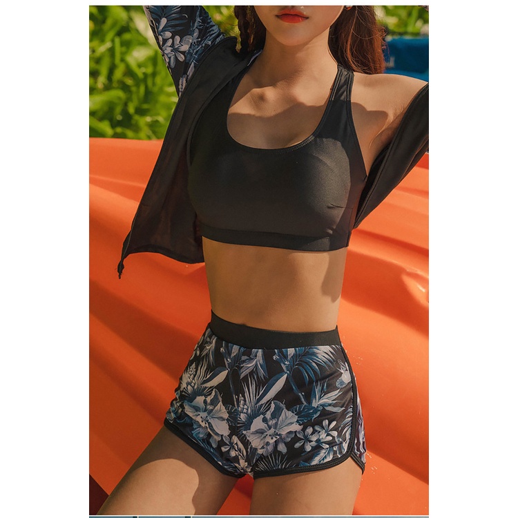 Bộ đồ bơi nữ dài tay kéo khóa thể thao phong cách Hàn