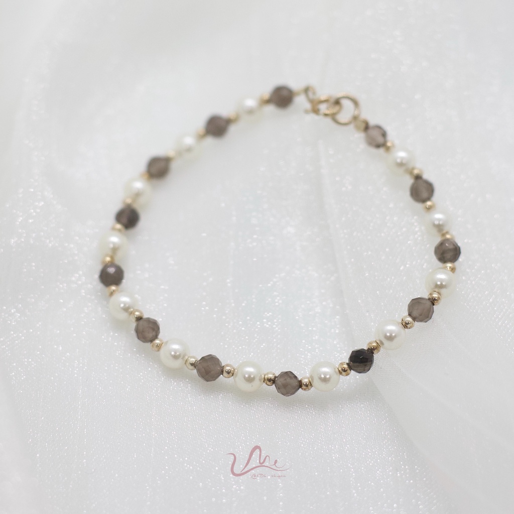 Vòng tay đá T.Anh Khói x Trai tự nhiên 4mm (Smoky Quartz x Pearl Nature) thời trang phong thủy UME