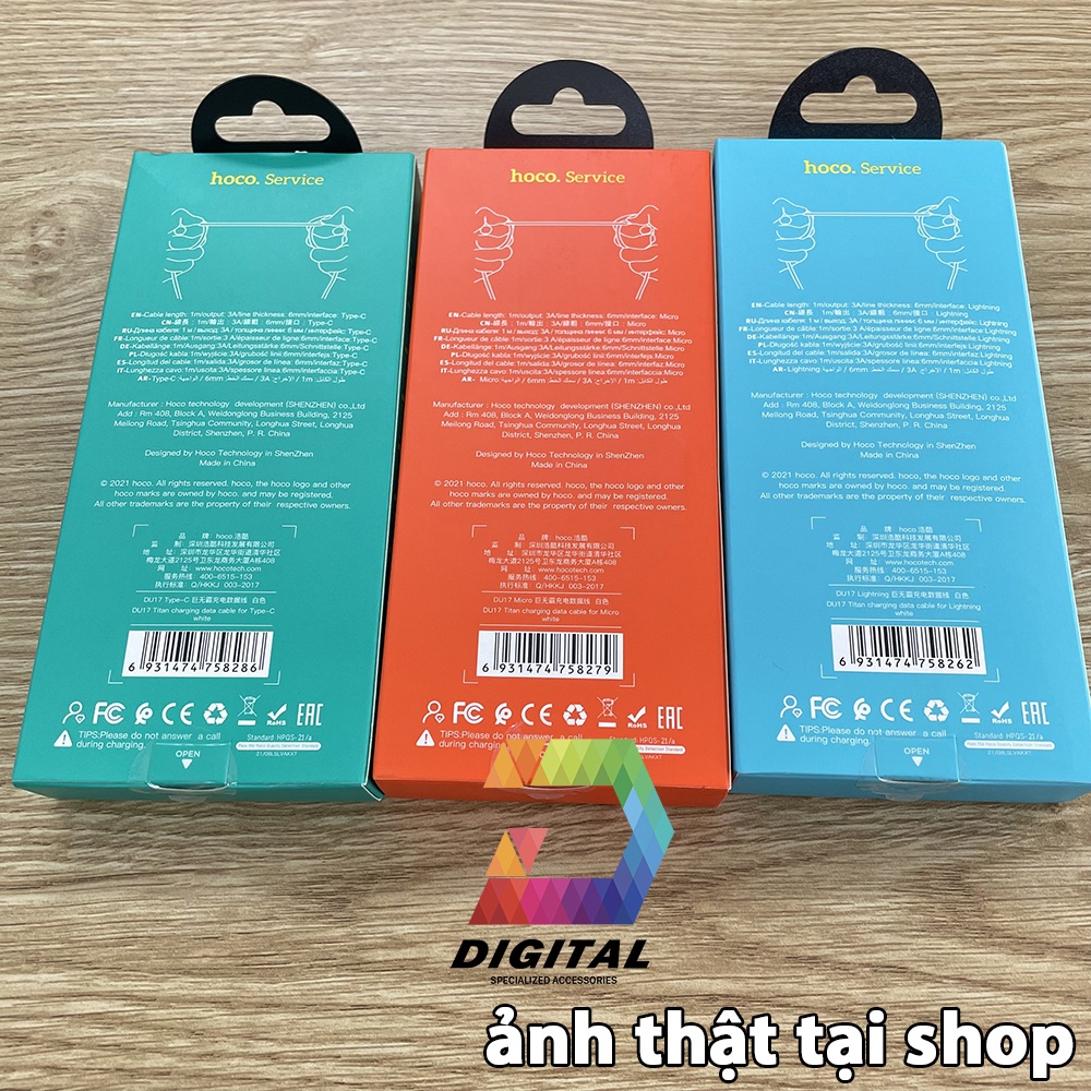 Cáp Sạc Nhanh Hoco DU17 Dài 1 Mét ( ip,Type C,Micro )
