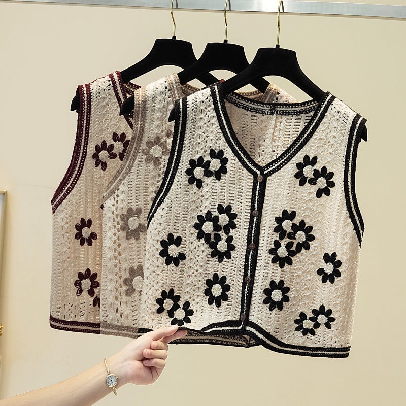 Áo Dệt Kim Thêu Họa Tiết Xinh Xắn Thời Trang 164152 Áo Sweater Không Tay Phong Cách Retro Cá Tính