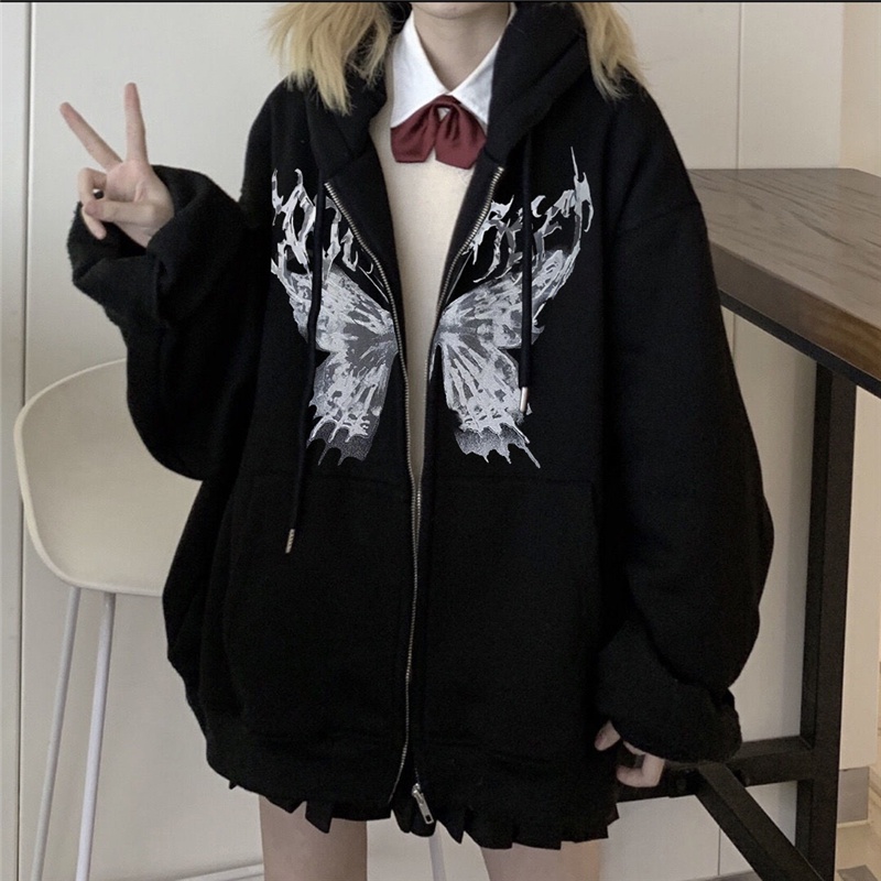 Áo hoodie tay dài in họa tiết phong cách Harajuku có size lớn thời trang cho nữ Y2K