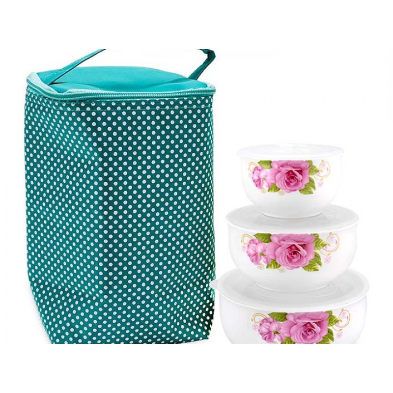 Bộ 3 thố sứ dùng lò vi sóng và túi giữ nhiệt