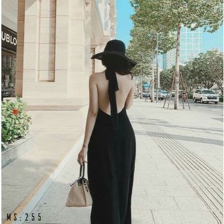 [KÈM QUÀ TẶNG] Đầm maxi xòe cổ yếm cột dây hở lưng