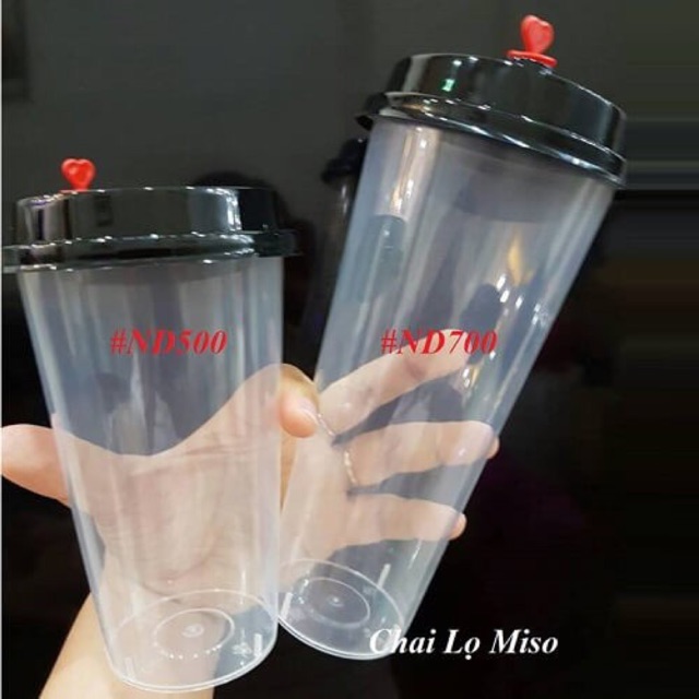 25 Ly Nhựa Dày Đựng Trà Sữa Nắp Tim 500ml/700ml