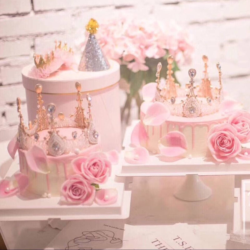 Vương Miện Đính Đá Pha Lê Lấp Lánh Dùng Trang Trí Bánh Kem Sinh Nhật