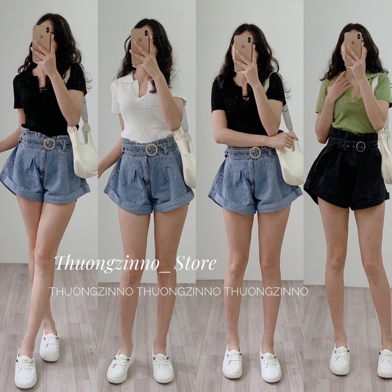 [Ảnh thật/Video]Quần sooc xoè đai X Hàn Quốc Quần đùi jean phong cách năng động