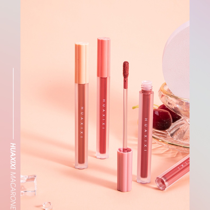 [Hàng mới về] Son kem lì HUAXIXI dưỡng ẩm chống dính cốc lâu trôi thiết kế hình bông hoa xinh xắn hợp thời trang