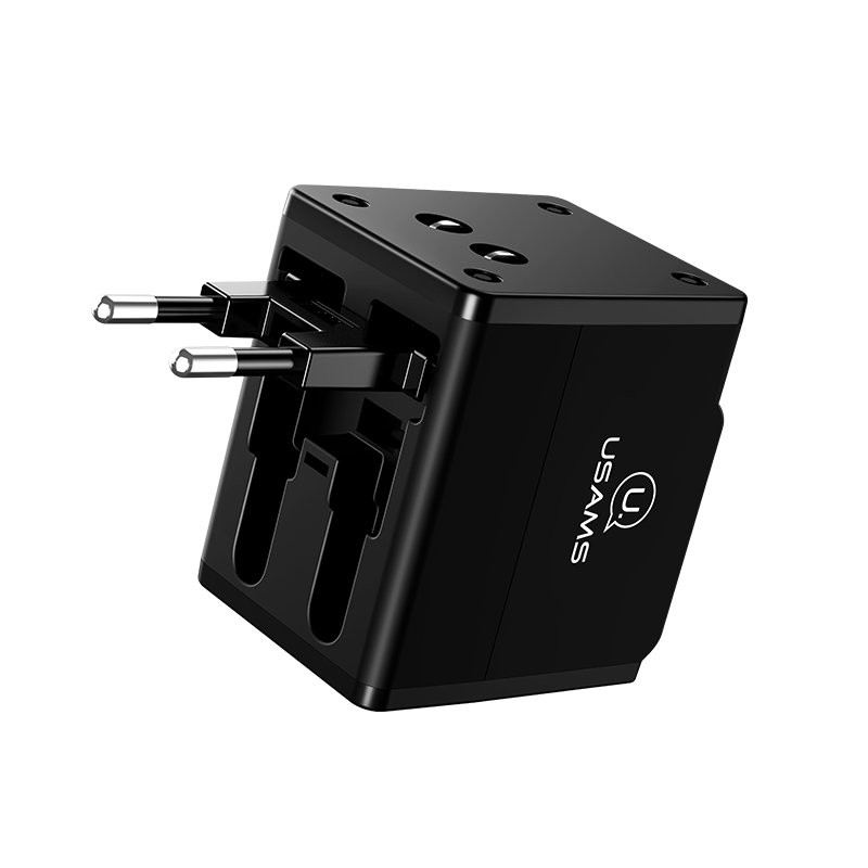 Bộ sạc du lịch toàn cầu USAMS US-CC044 T2 Dual USB Universal Travel Charger( 4 in 1 Adapter,US/AU/EU/UK)