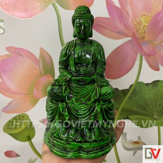 Tượng Đá Phật A Di Đà ngồi thiền trên tòa sen trang trí phòng thờ - Cao 20cm - Đá Xanh Lục Bích - Đá Composite