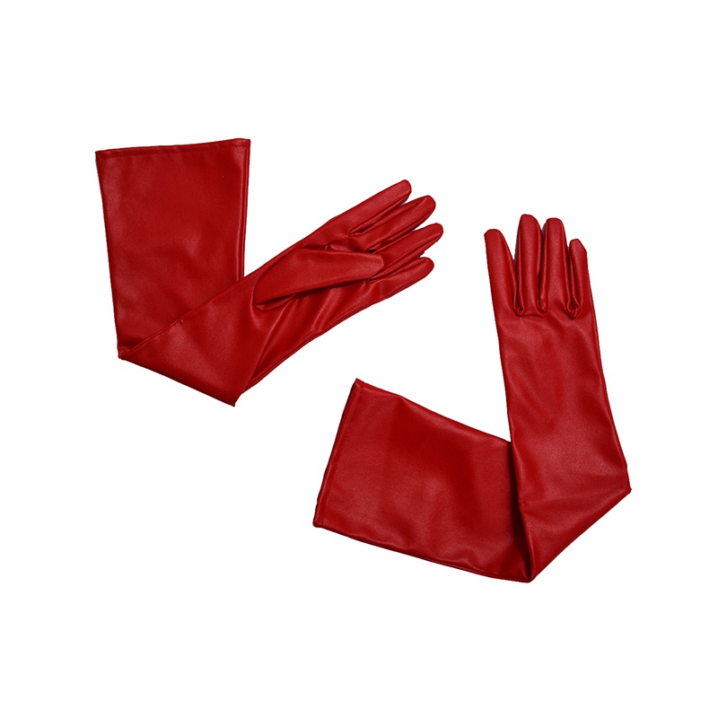 Đôi Găng Tay Da PU Dài Màu Đỏ Trơn Thời Trang Cho Nữ