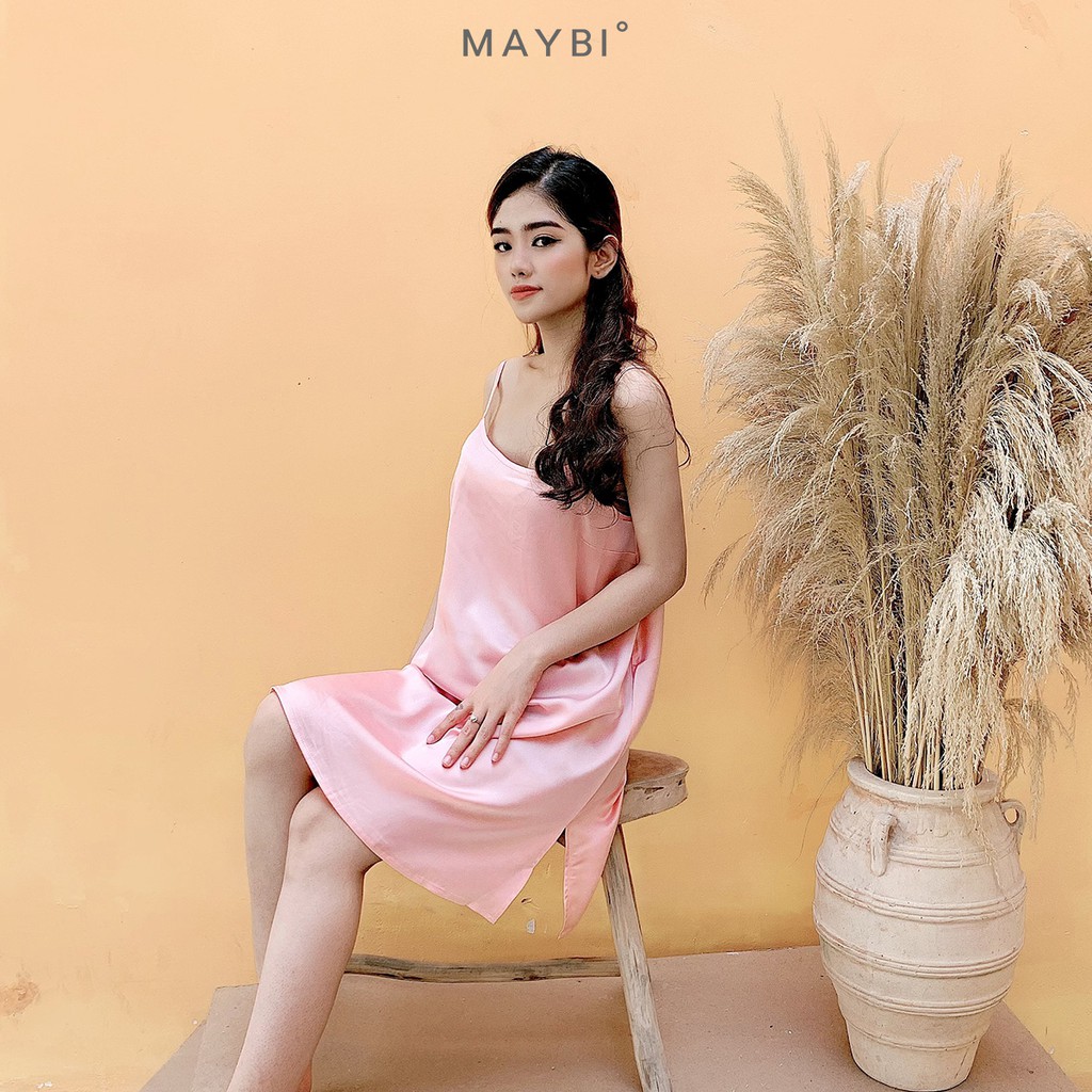 [Mã MAYBI100 giảm 100K đơn từ 599K] MAYBI - Đầm suông 2 dây hồng Pink short silk night dress