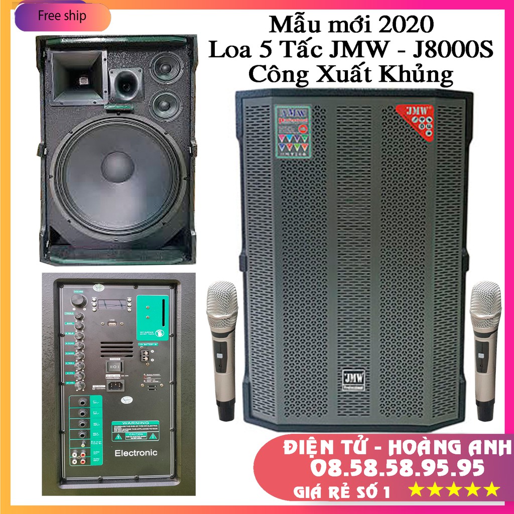 Loa kéo công suất lớn - JMW J8000s - Bass 5 tấc 2 trung 1 treble hát karaoke cực đã với 2 micro không dây cao cấp