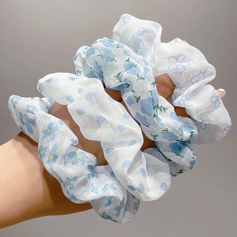 Dây Buộc Tóc Cao Su Co Giãn Họa Tiết Chấm Bi Màu Xanh Dương Xinh Xắn Cho Nữ