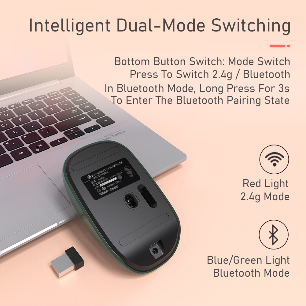 Chuột không dây Asus adol MS006 2.4G Bluetooth 3 DPI chống trượt chống mồ hôi