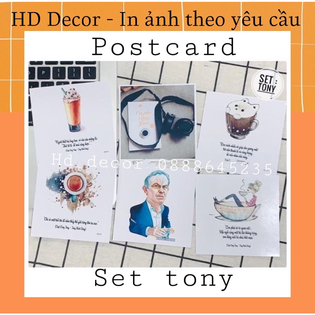 [ FreeShip ] Set 6 tấm postcard thiệp TEXT, TONY có sẵn decor tranh trí phòng cực xinh