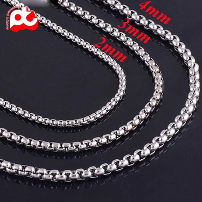 Dây chuyền titan nam cao cấp đẹp sang trọng thép không gỉ kiểu bông dừa PT JEWELRY kích cỡ 2mm màu trắng PTDCNA51