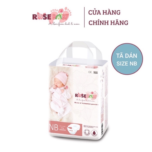 Bỉm dán Rose Baby size NB 60 miếng (&lt;5kg)