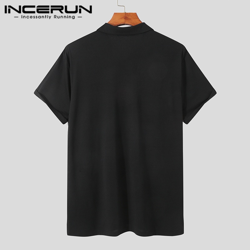 INCERUN Áo Thun Polo Tay Ngắn Dáng Rộng Phối Tua Rua Thiết Kế Đơn Giản Thời Trang Cho Nam