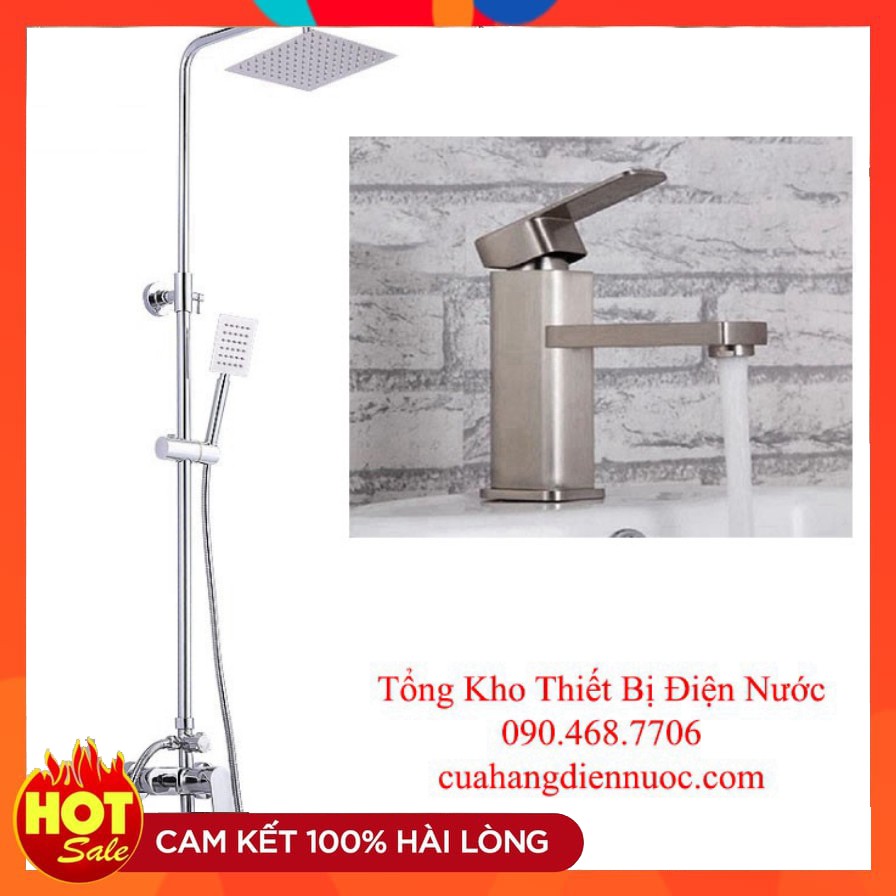 Combo bộ sen cây tắm GIORMANI kèm vòi chậu lavabo vuông nóng lạnh cao cấp SC17-SNL16