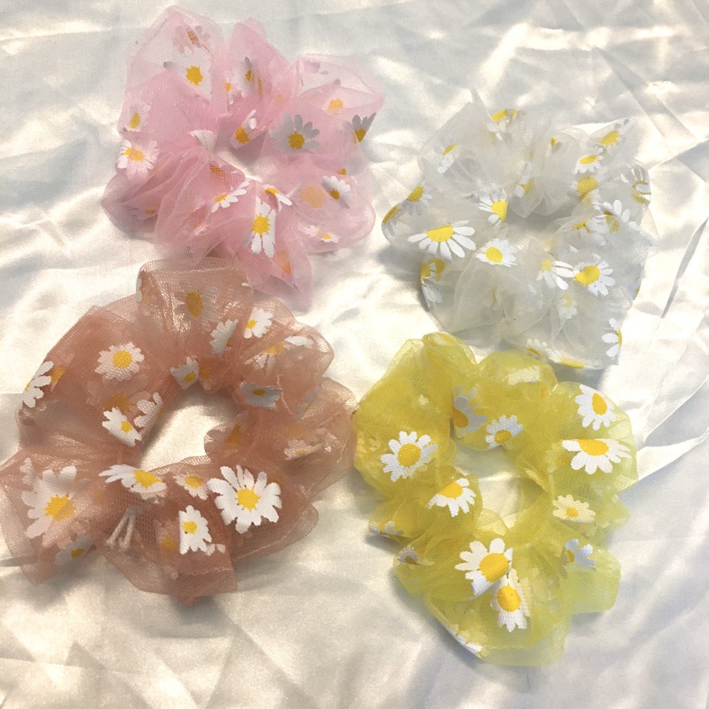10 cái Cột tóc scrunchies hoa cúc nhiều màu