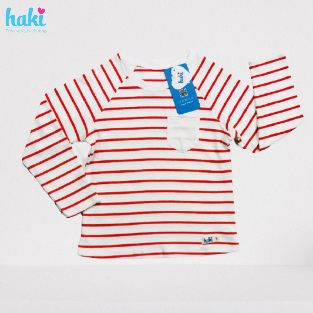Áo cotton kẻ dài tay ranglan (3 màu) cho bé trai bé gái HAKI