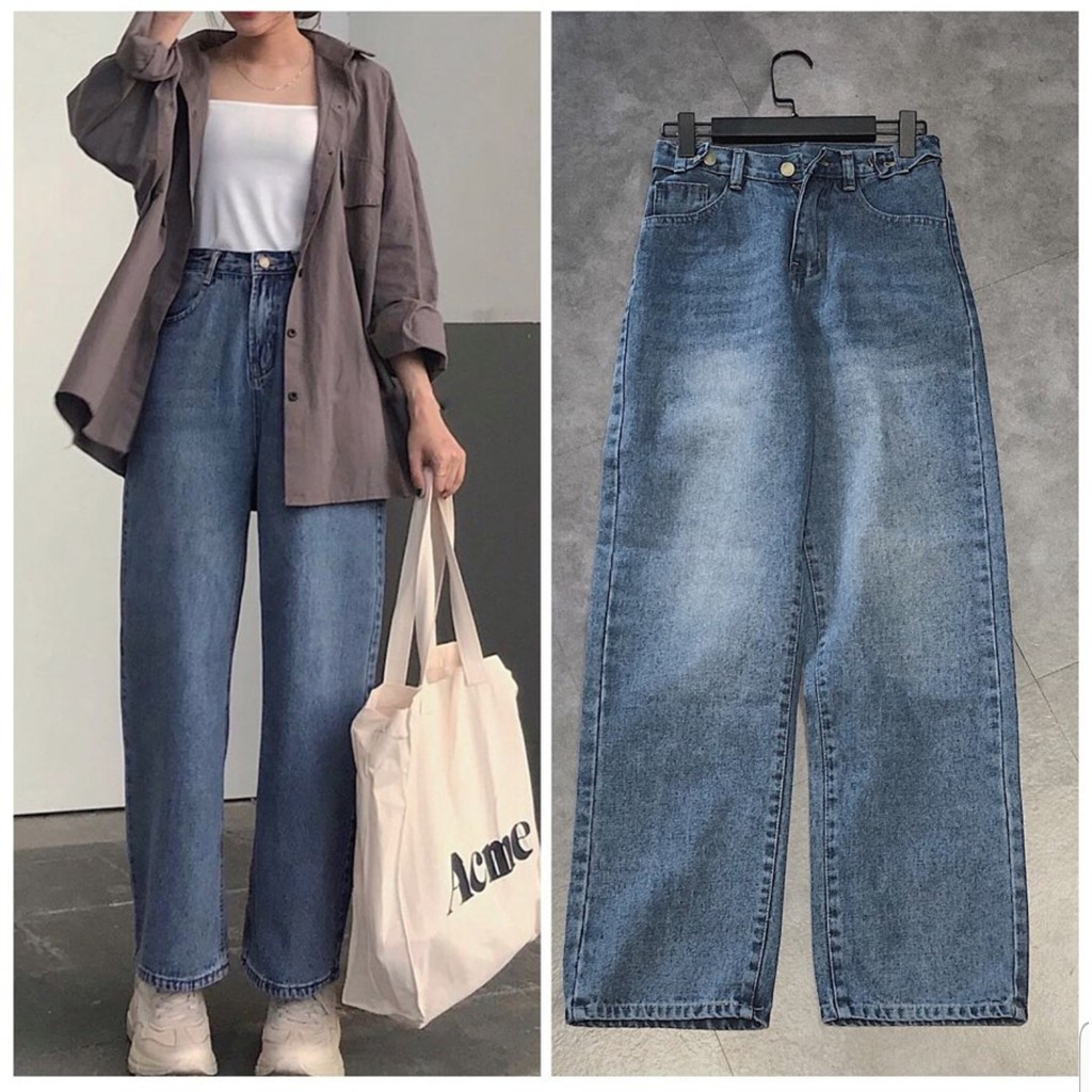 [Mã FATHANG5 giảm 10K đơn 50K] Quần Jeans Nữ Ống Rộng SIMPLE JEANS XANH ĐẬM Lưng Cao Dáng Suông Ulzzang (Ảnh Thật)