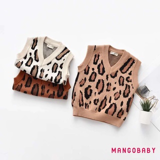 Áo sweater Dệt Kim Cổ Chữ v Họa Tiết Da Báo Thời Trang Thu Đông Cho Bé