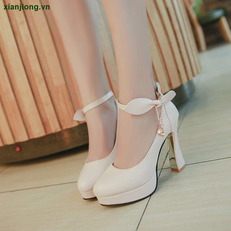 Giày Cao Gót Đế Dày Chống Thấm Nước Có Khóa Gài Thời Trang Mùa Xuân Mới Cho Nữ