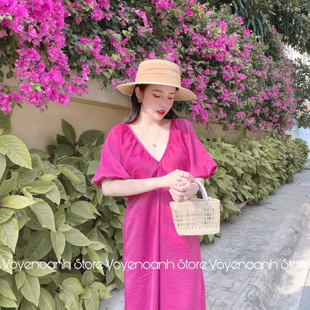 Đầm maxi dài hở lưng đi biển Liao chất lụa tằm mềm mịn UVY81