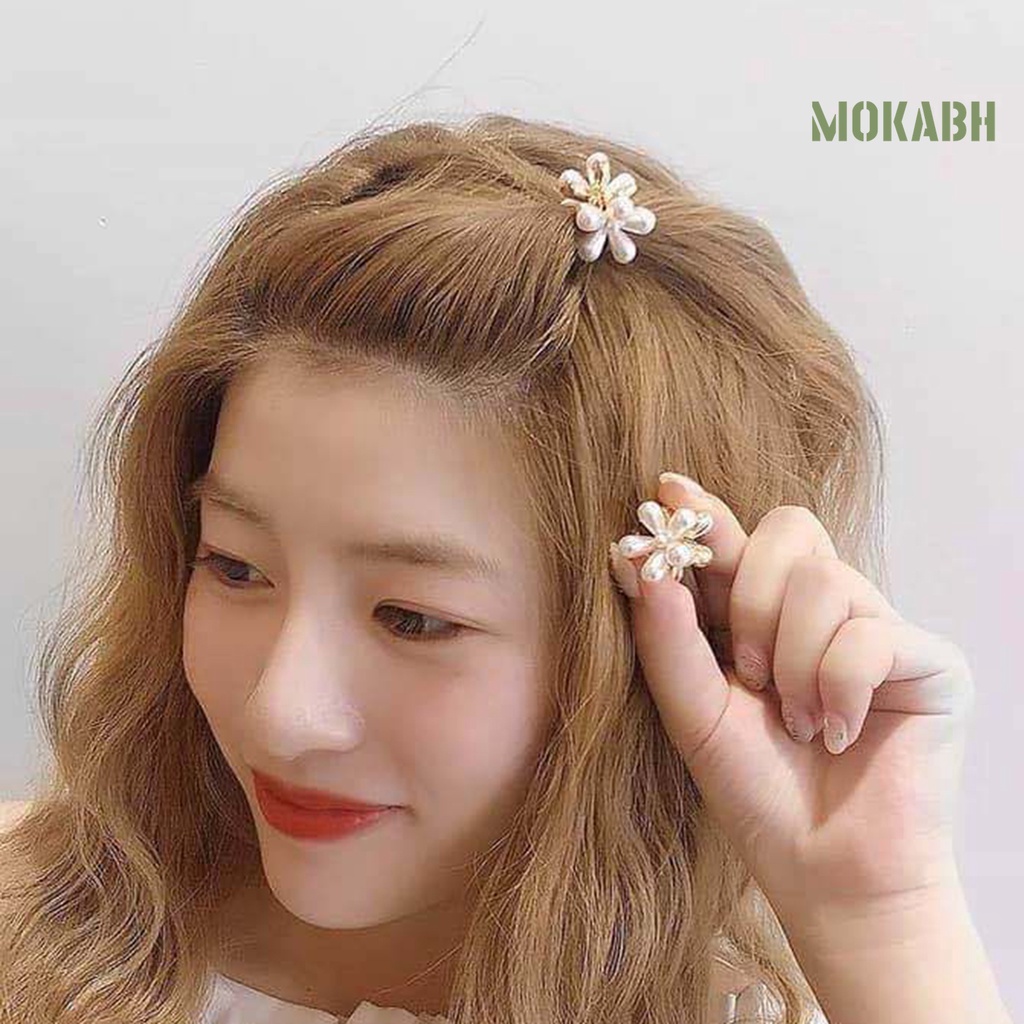 Set 5 / 10 Kẹp Tóc Càng Cua Mini Đính Ngọc Trai Giả Sáng Bóng Chống Trượt Kiểu Retro