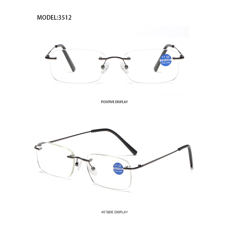 Kính Đọc Sách 3512 Không Viền Chống Tia Bức Xạ Chất Liệu Kim Loại 100 150 200 250 300 350 400
