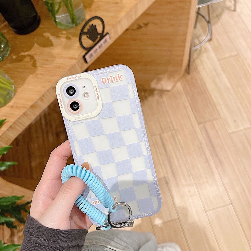 Ốp lưng iphone ốp Điện Thoại Họa Tiết Kẻ Ô Màu Xanh Dương Kèm Giá Đỡ Cho iPhone 14 13 12 11 PROMAX XS XR XSMAX SE202